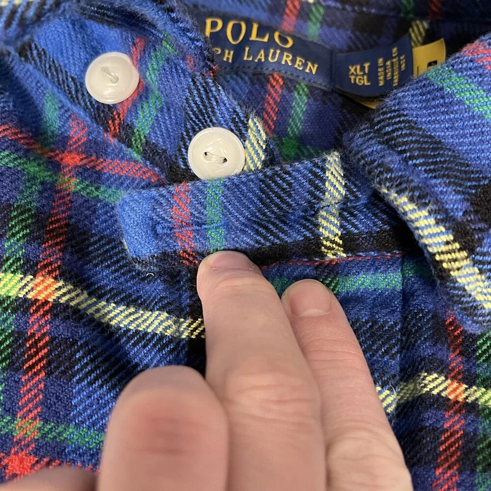 Polo Ralph Lauren Shirt Mens XLT Blue Plaid Flannel Button Front Long Sleeve